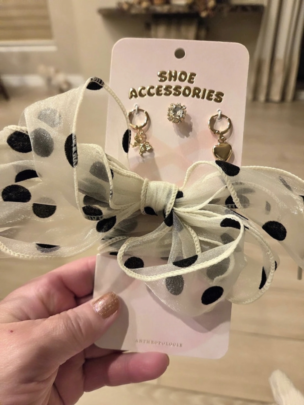 Anthropologie Organza Bow Shoe Charms Polka Dot Set